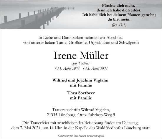 Anzeige von Irene Müller von LZ